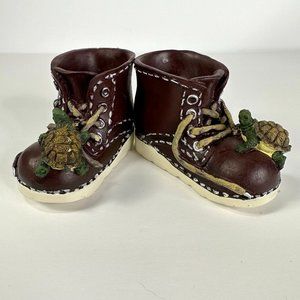 Brown Baby Shoe Ceramic Planters with Turtles